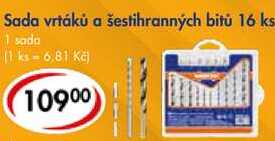 Sada vrtáků a šestihranných bitů 16 ks 