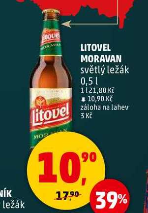 LITOVEL MORAVAN světlý ležák, 0,5 l