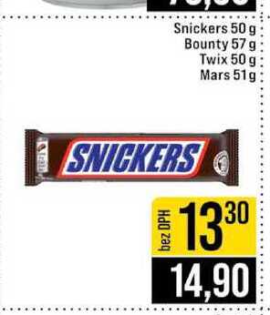 Snickers 50 g Bounty 57 g Twix 50 g Mars 51g