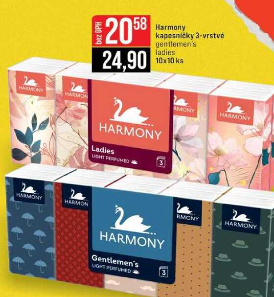 Harmony kapesničky 3-vrstvé gentlemen's ladies 10x10 ks
