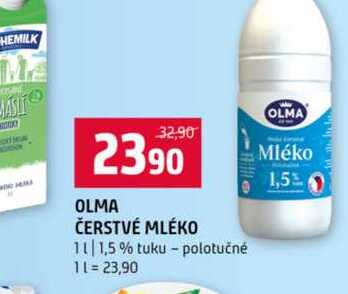 OLMA ČERSTVÉ MLÉKO 1l 1,5% tuku polotučné 