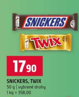 SNICKERS, TWIX 50 g vybrané druhy