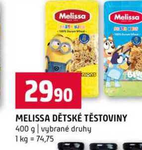 MELISSA DĚTSKÉ TĚSTOVINY 400 g vybrané druhy
