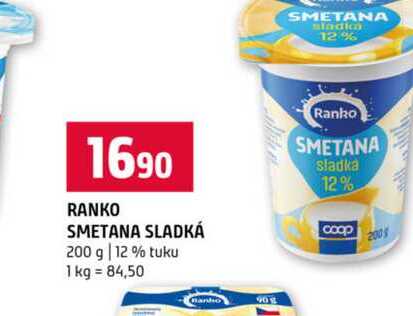 RANKO SMETANA SLADKÁ 200 g 12% tuku 