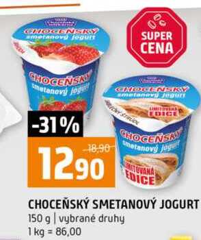 CHOCEŇSKÝ SMETANOVÝ JOGURT 150 g vybrané druhy