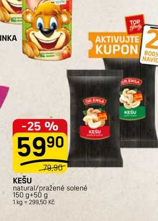 KEŠU natural/pražené solené 150 g
