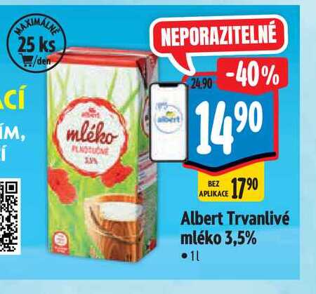   Albert Trvanlivé mléko 3,5% 1 l