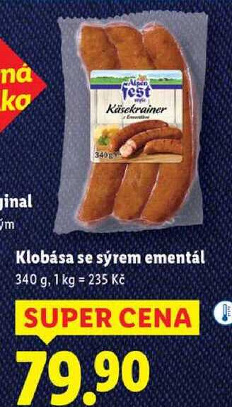 Klobása se sýrem ementál, 340 g