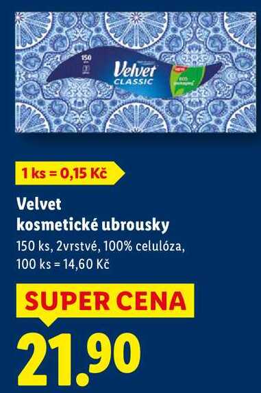 Velvet kosmetické ubrousky, 150 ks