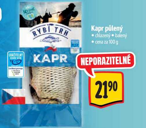 Kapr půlený, cena za 100 g 