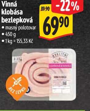 Vinná klobása bezlepková, 450 g