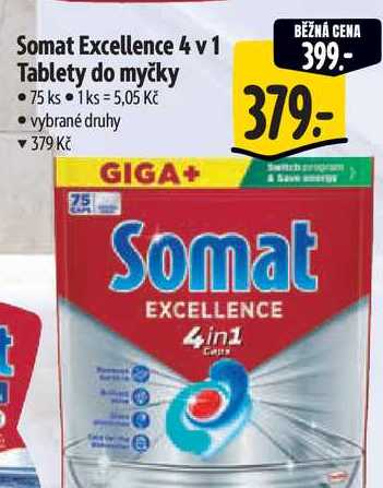 Somat Excellence 4 v 1 Tablety do myčky, 75 ks