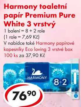 Harmony toaletní papír Premium Pure White 3 vrstvý, 8+2 role 