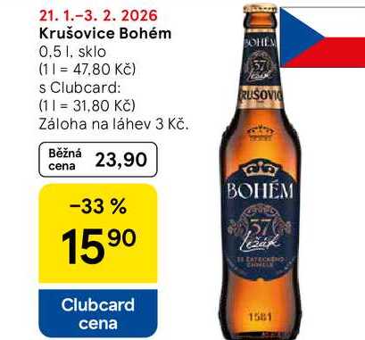 Krušovice Bohém, 0,5 l, sklo  