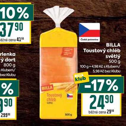 BILLA Toustový chléb světlý 500 g