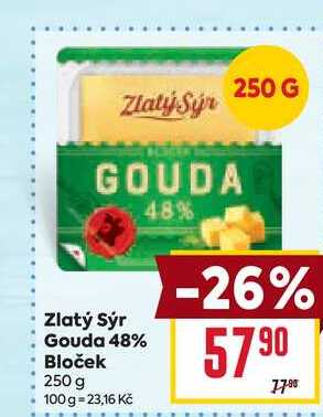 Zlatý Sýr Gouda 48% Bloček 250 g