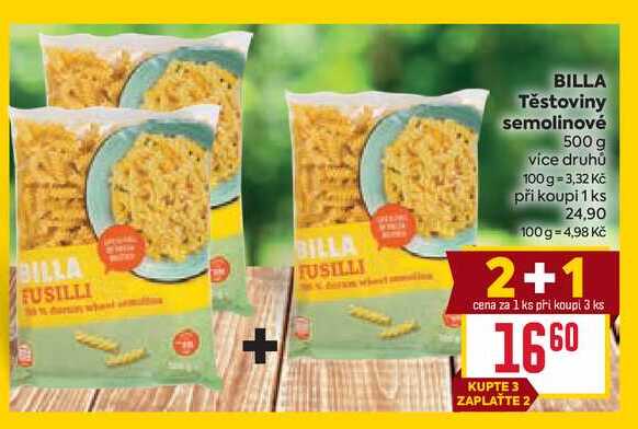 BILLA Těstoviny semolinové 500 g 