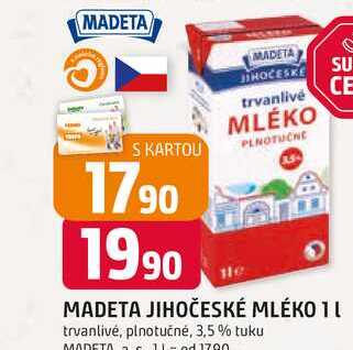 MADETA JIHOČESKÉ MLÉKO 1l trvanlivé, plnotučné, 3,5% 