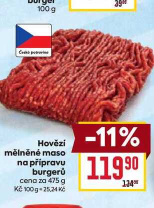 Hovězí mělněné maso na přípravu burgerů cena za 475 g 