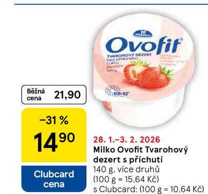 Milko Ovofit Tvarohový dezert s příchutí, 140 g, více druhů