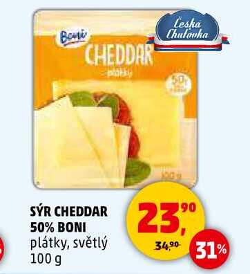 SÝR CHEDDAR 50% BONI, 100 g 