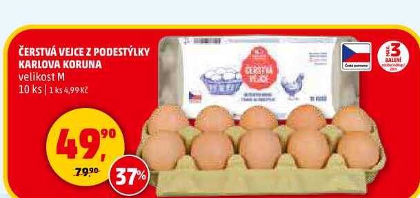 ČERSTVÁ VEJCE Z PODESTÝLKY KARLOVA KORUNA, 10 ks 