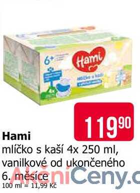 Hami mlíčko s kaší 4x 250 ml, vanilkové od ukončeného 6. měsíce