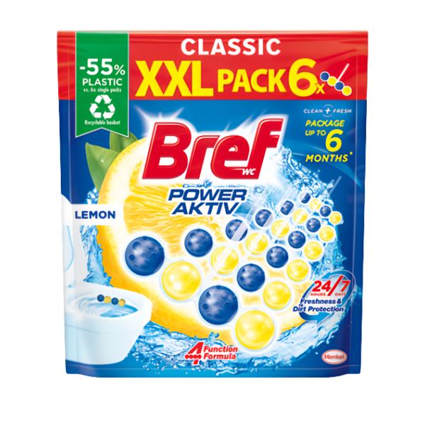 Bref Power Aktiv Lemon tuhý WC blok s vůní citronu, 6x 50 g