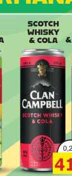 CLAN CAMPBELL SCOTCH WHISKY & COLA míchaný nápoj 0,25l, plech