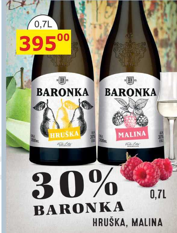 BARONKA HRUŠKA 30%, MALINA 30% 0,7l
