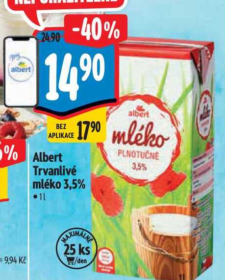   Albert Trvanlivé mléko 3,5% 1 1 