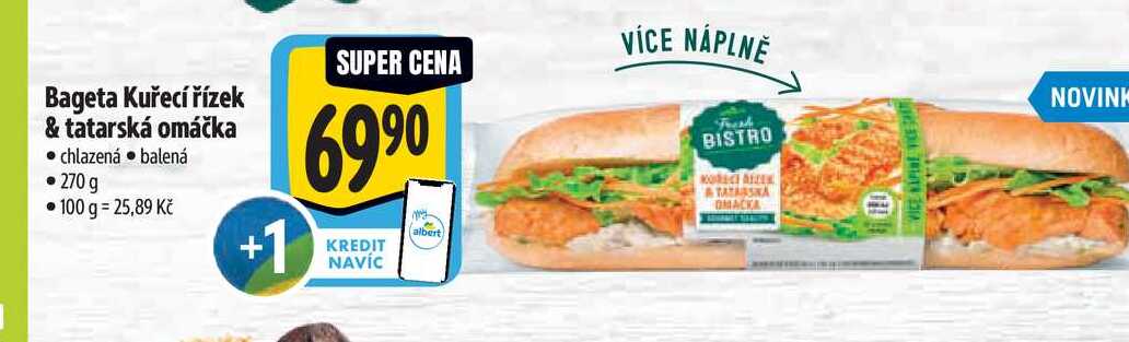 Bageta Kuřecí řízek & tatarská omáčka  270 g