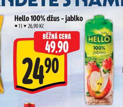 Hello 100% džus - jablko 1 l