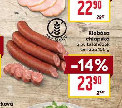 Klobása chlapská z pultu lahůdek cena za 100 g 