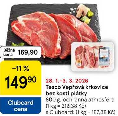 Tesco Vepřová krkovice bez kosti plátky, 800 g
