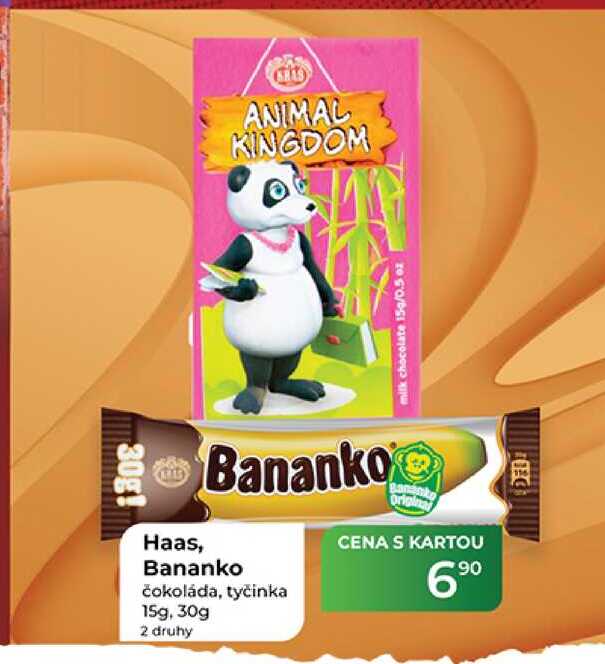 Haas, Bananko Bananko čokoláda, tyčinka 15g, 30g 