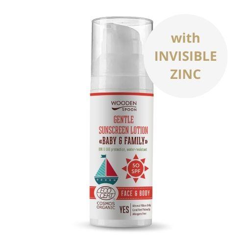 Woodenspoon Opalovací tělové mléko Baby&Family SPF50 - neviditelný zinek 50ml Lékárna LEMON
