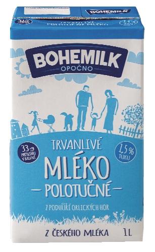 Bohemilk polotučné trvanlivé mléko 1l
