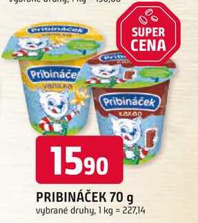 Pribináček 70g, vybrané druhy