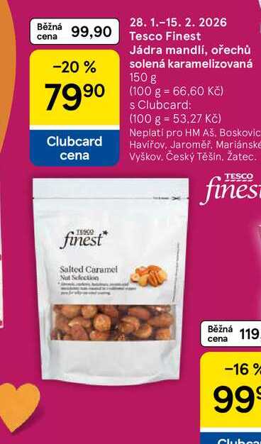 Tesco Finest Jádra mandlí, ořechů solená karamelizovaná, 150 g  