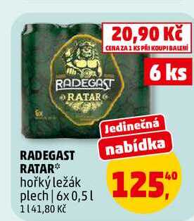 RADEGAST RATAR hořký ležák plech, 6x 0,5 l
