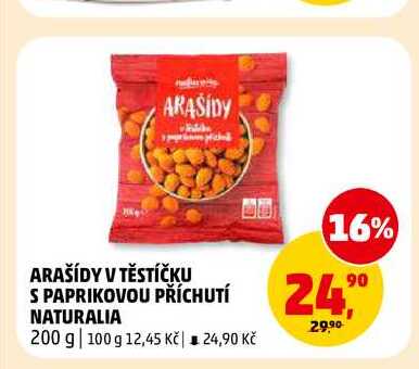 ARAŠÍDY V TĚSTÍČKU S PAPRIKOVOU PŘÍCHUTÍ NATURALIA, 200 g 