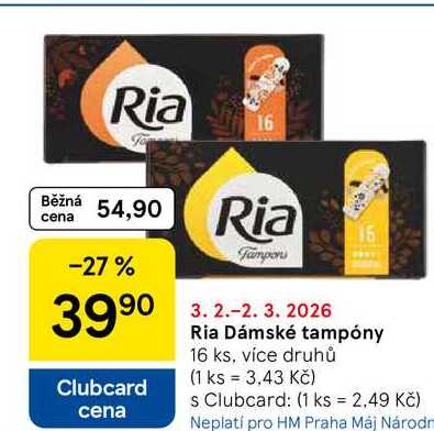 Ria Dámské tampóny, 16 ks, více druhů 