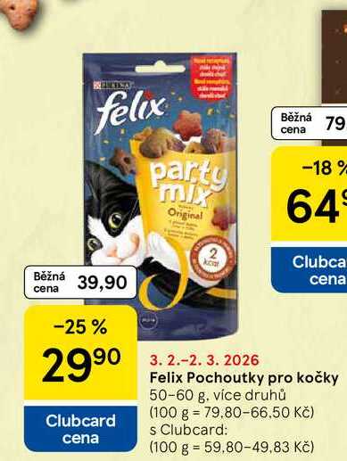 Felix Pochoutky pro kočky, 50-60 g, více druhů 