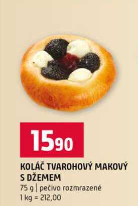 KOLÁČ TVAROHOVÝ MAKOVÝ S DŽEMEM 75 g pečivo rozmrazené 