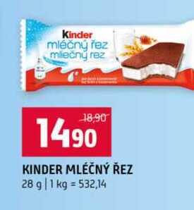 KINDER MLÉČNÝ ŘEZ 28 g