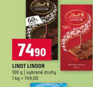 LINDT LINDOR 100 g vybrané druhy 