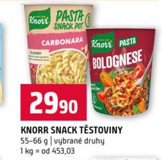 KNORR SNACK TĚSTOVINY 55-66 g vybrané druhy 