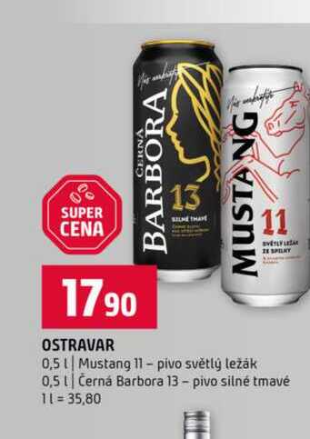 OSTRAVAR 0,5l Mustang pivo světlý ležák 0,5l Černá Barbora 13 pivo silné tmavé 
