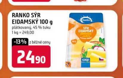 RANKO SÝR EIDAMSKÝ 100 g plátkovaný, 45% tuku